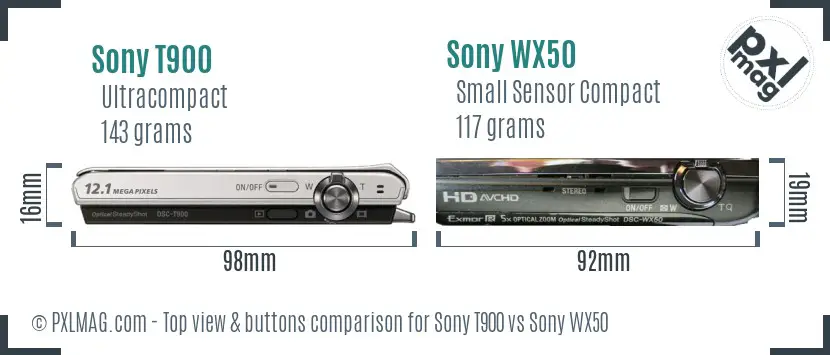 Sony T900 vs Sony WX50 top view buttons comparison