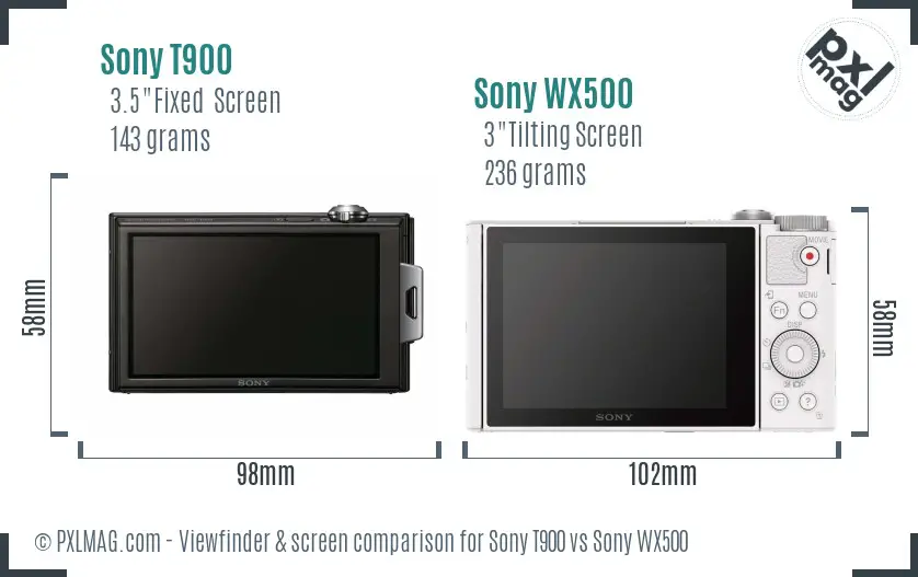 Sony T900 vs Sony WX500 Screen and Viewfinder comparison