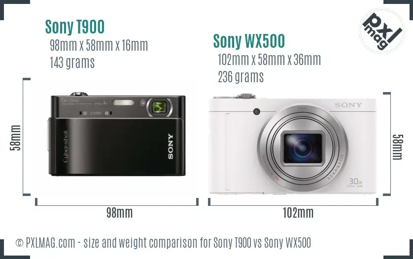 Sony T900 vs Sony WX500 size comparison