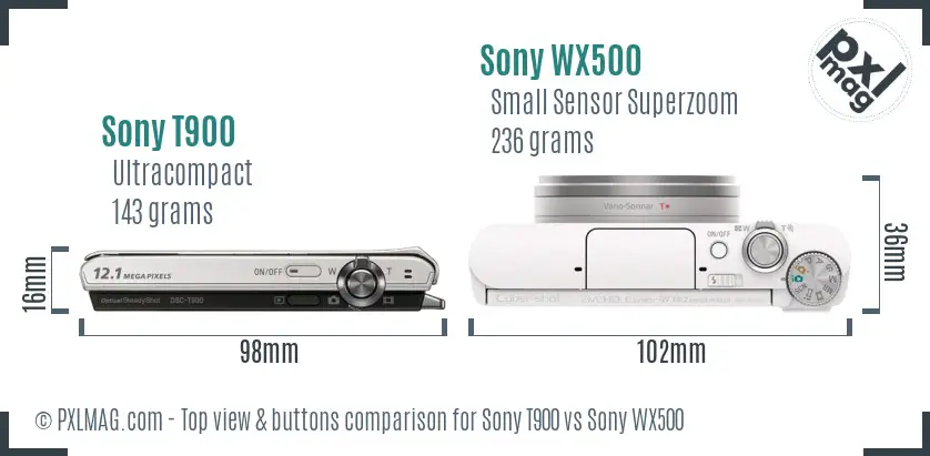 Sony T900 vs Sony WX500 top view buttons comparison