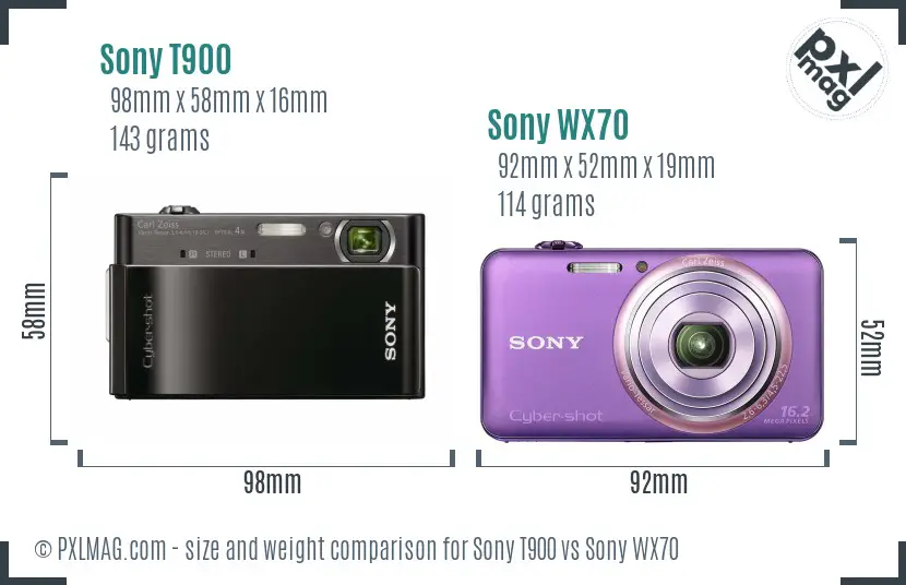 Sony T900 vs Sony WX70 size comparison