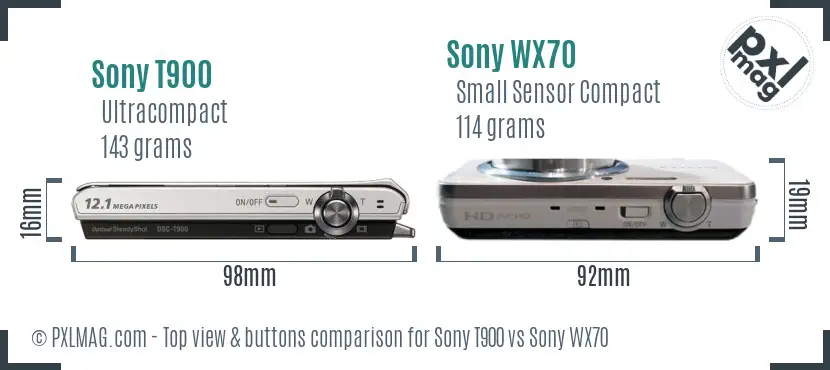 Sony T900 vs Sony WX70 top view buttons comparison