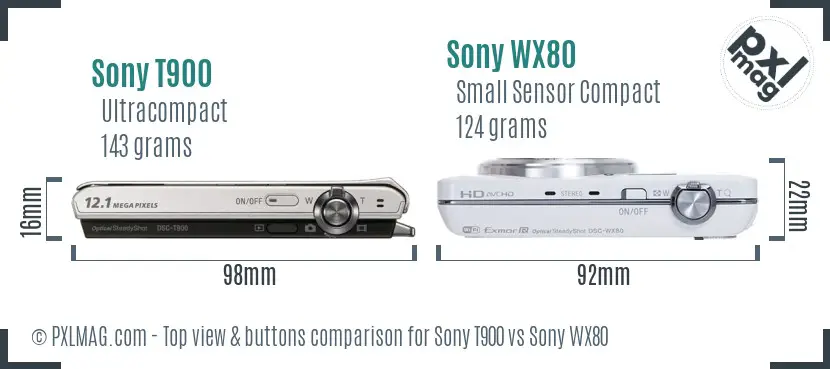 Sony T900 vs Sony WX80 top view buttons comparison
