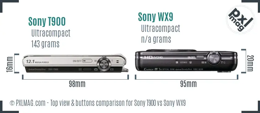 Sony T900 vs Sony WX9 top view buttons comparison