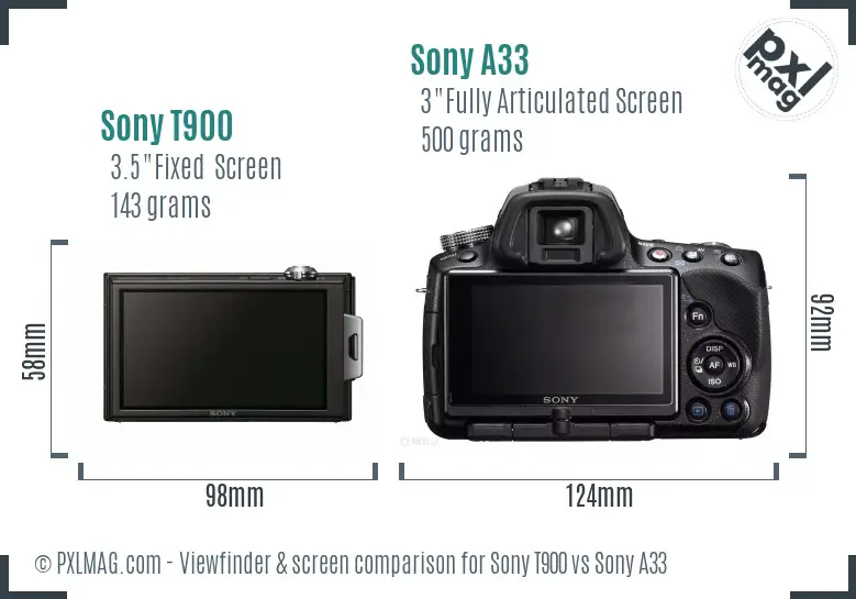 Sony T900 vs Sony A33 Screen and Viewfinder comparison