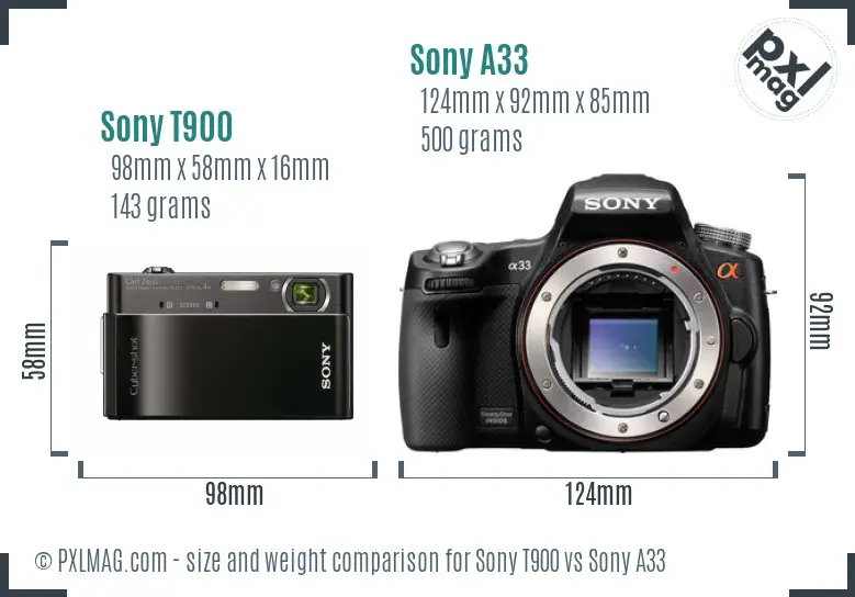Sony T900 vs Sony A33 size comparison