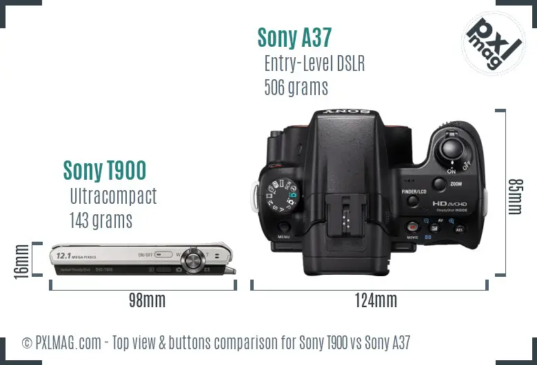 Sony T900 vs Sony A37 top view buttons comparison