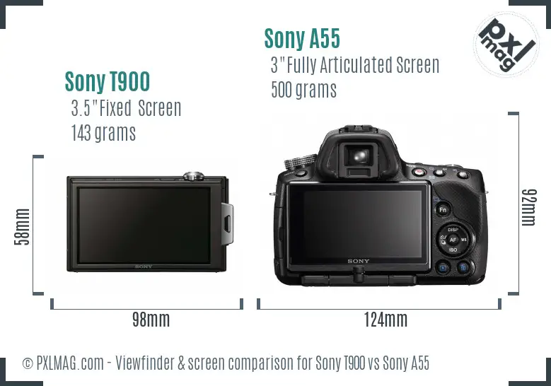 Sony T900 vs Sony A55 Screen and Viewfinder comparison