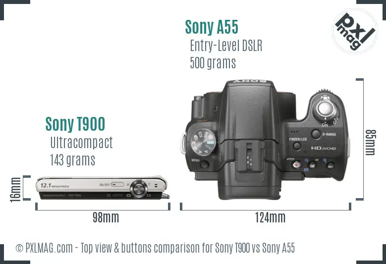 Sony T900 vs Sony A55 top view buttons comparison