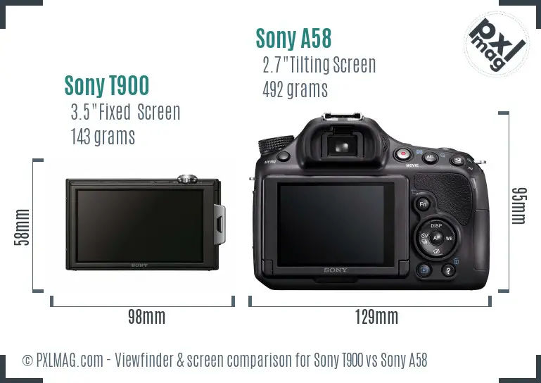 Sony T900 vs Sony A58 Screen and Viewfinder comparison