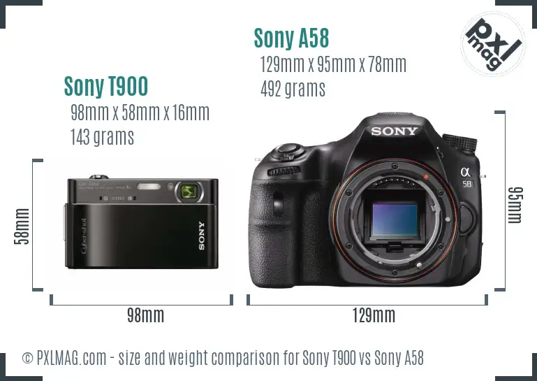 Sony T900 vs Sony A58 size comparison