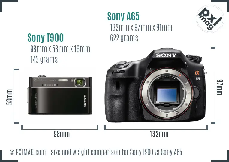 Sony T900 vs Sony A65 size comparison