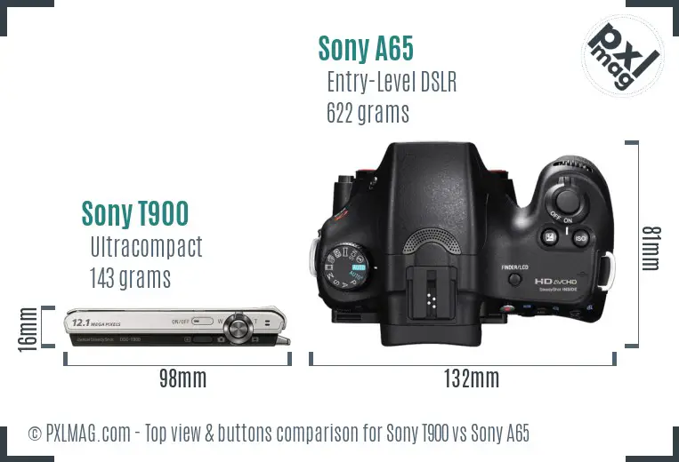 Sony T900 vs Sony A65 top view buttons comparison