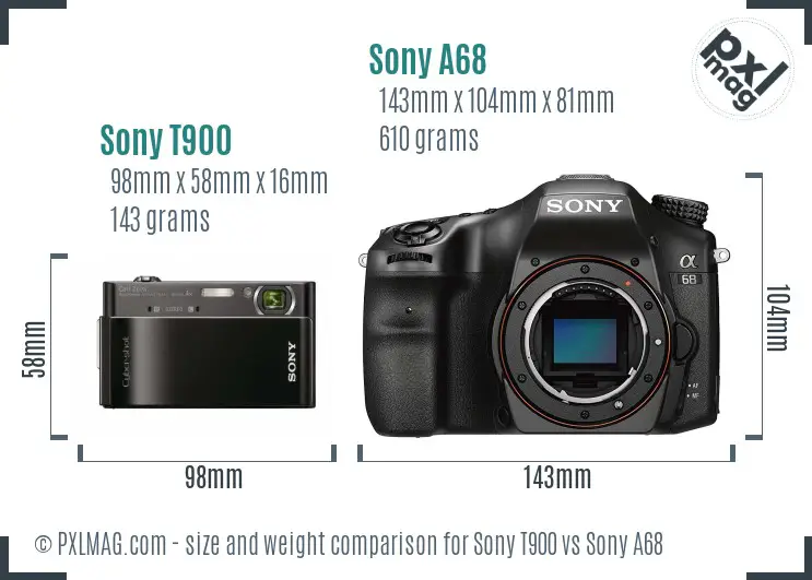Sony T900 vs Sony A68 size comparison