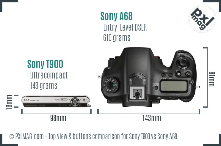 Sony T900 vs Sony A68 top view buttons comparison