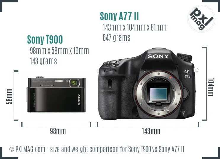 Sony T900 vs Sony A77 II size comparison
