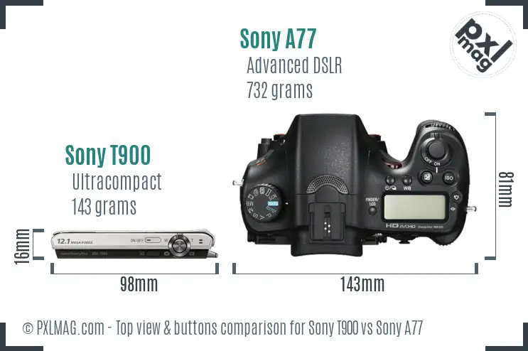Sony T900 vs Sony A77 top view buttons comparison