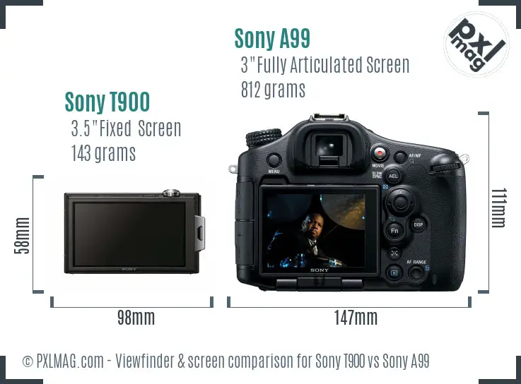 Sony T900 vs Sony A99 Screen and Viewfinder comparison