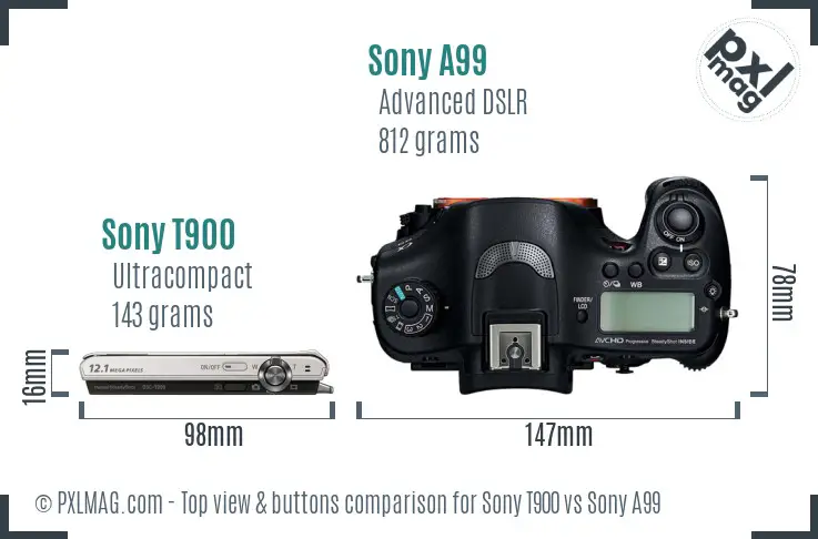Sony T900 vs Sony A99 top view buttons comparison