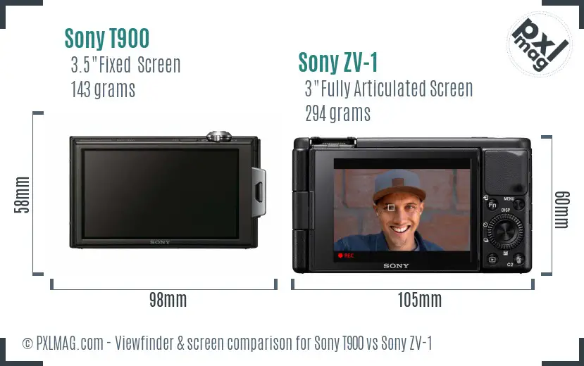 Sony T900 vs Sony ZV-1 Screen and Viewfinder comparison