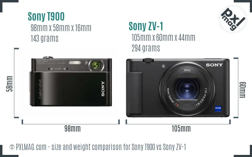 Sony T900 vs Sony ZV-1 size comparison