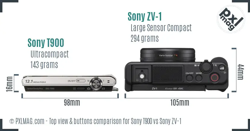 Sony T900 vs Sony ZV-1 top view buttons comparison Sony T900 vs Sony ZV-1 top view buttons comparison