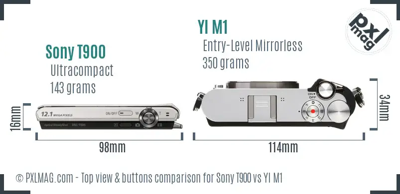 Sony T900 vs YI M1 top view buttons comparison