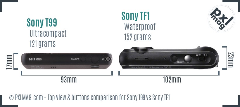 Sony T99 vs Sony TF1 top view buttons comparison