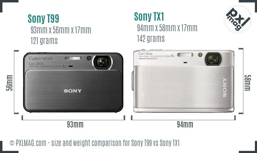 Sony T99 vs Sony TX1 size comparison