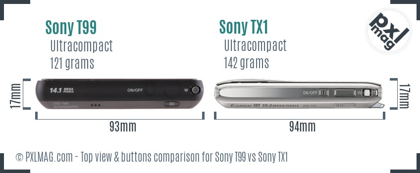 Sony T99 vs Sony TX1 top view buttons comparison