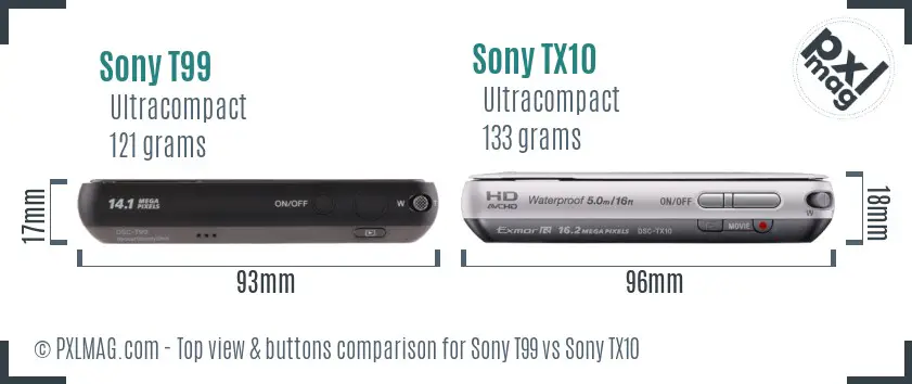 Sony T99 vs Sony TX10 top view buttons comparison