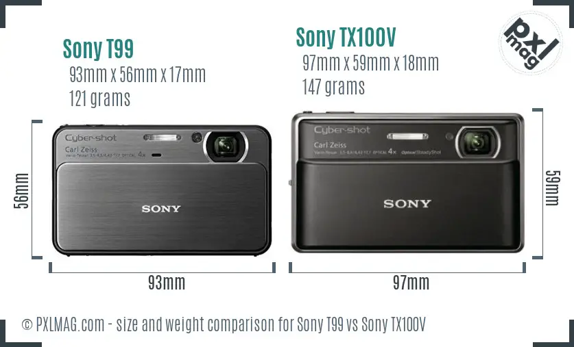 Sony T99 vs Sony TX100V size comparison