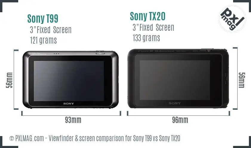 Sony T99 vs Sony TX20 Screen and Viewfinder comparison