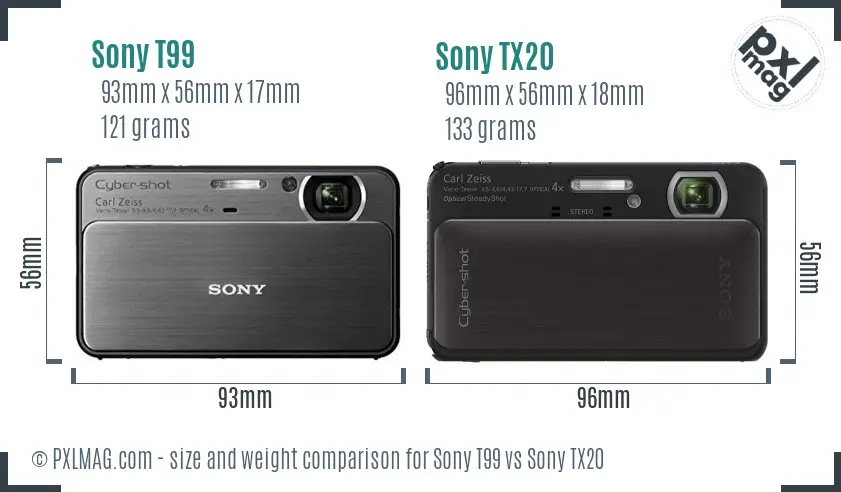 Sony T99 vs Sony TX20 size comparison
