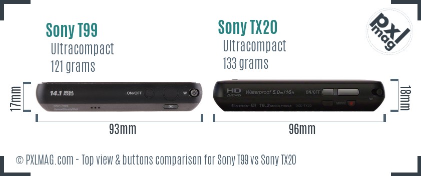 Sony T99 vs Sony TX20 top view buttons comparison