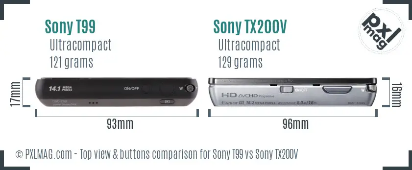 Sony T99 vs Sony TX200V top view buttons comparison