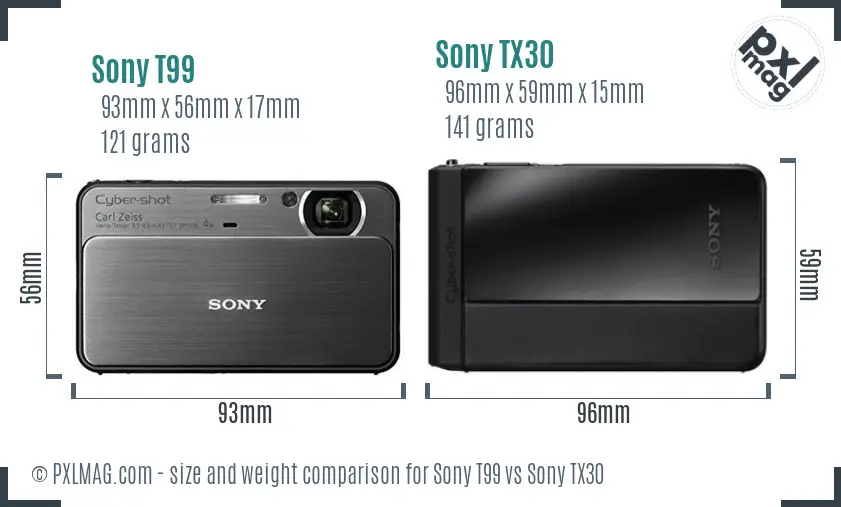 Sony T99 vs Sony TX30 size comparison