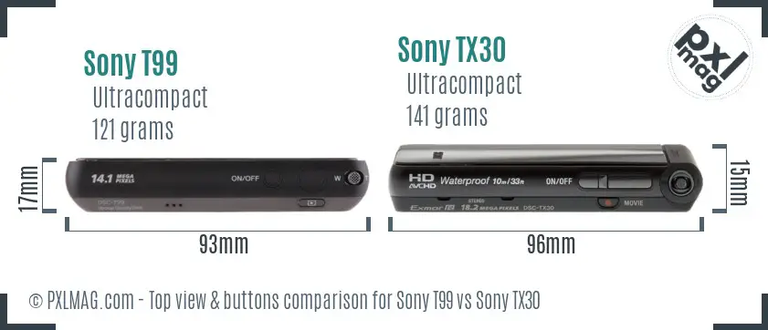 Sony T99 vs Sony TX30 top view buttons comparison