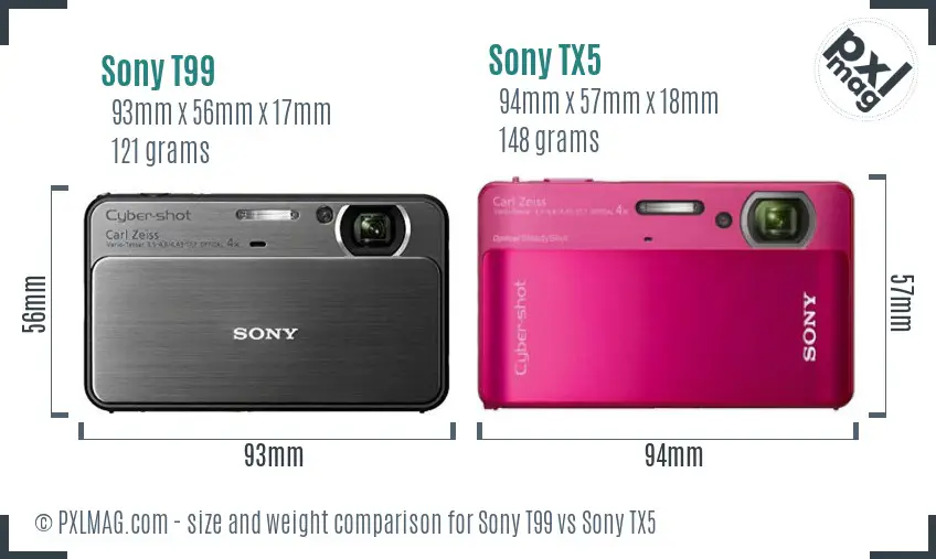 Sony T99 vs Sony TX5 size comparison