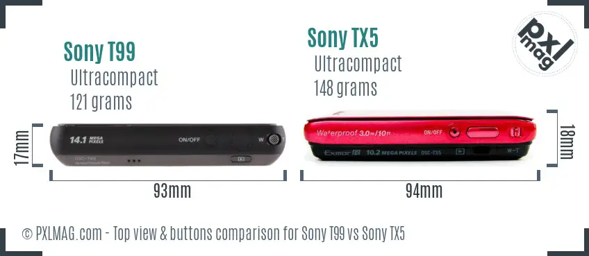 Sony T99 vs Sony TX5 top view buttons comparison