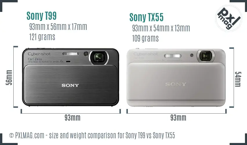 Sony T99 vs Sony TX55 size comparison