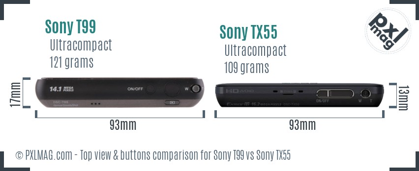 Sony T99 vs Sony TX55 top view buttons comparison