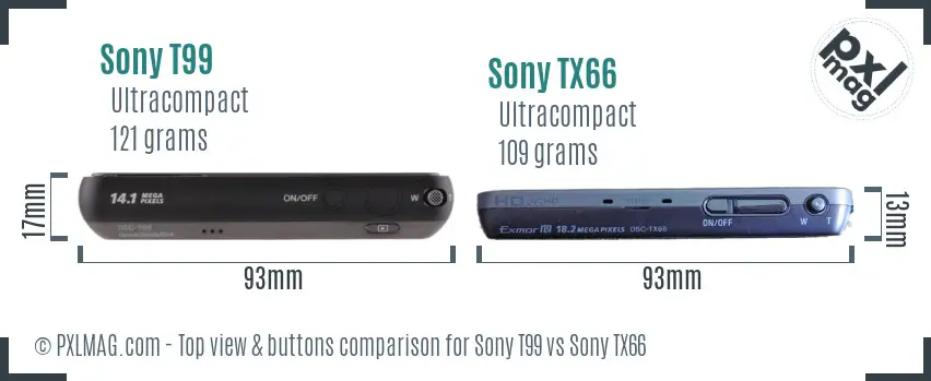 Sony T99 vs Sony TX66 top view buttons comparison