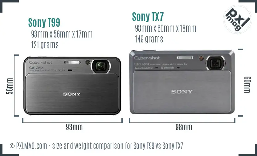 Sony T99 vs Sony TX7 size comparison