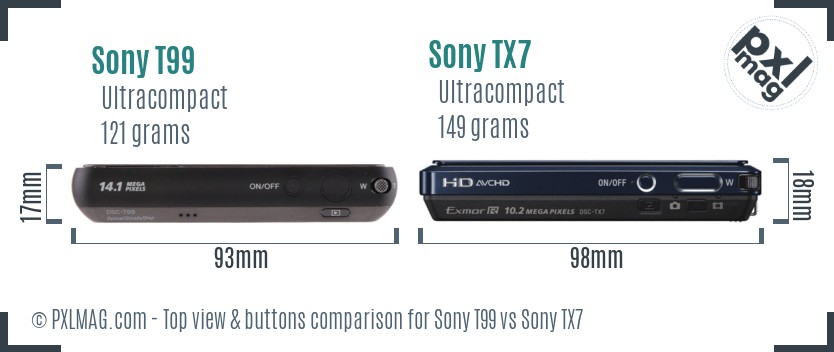 Sony T99 vs Sony TX7 top view buttons comparison