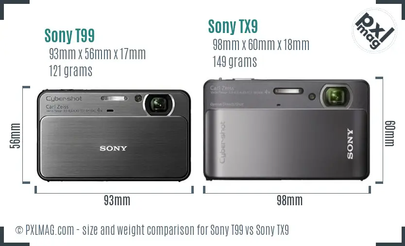Sony T99 vs Sony TX9 size comparison