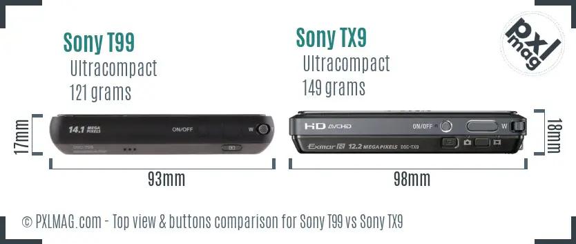 Sony T99 vs Sony TX9 top view buttons comparison