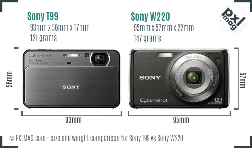 Sony T99 vs Sony W220 size comparison