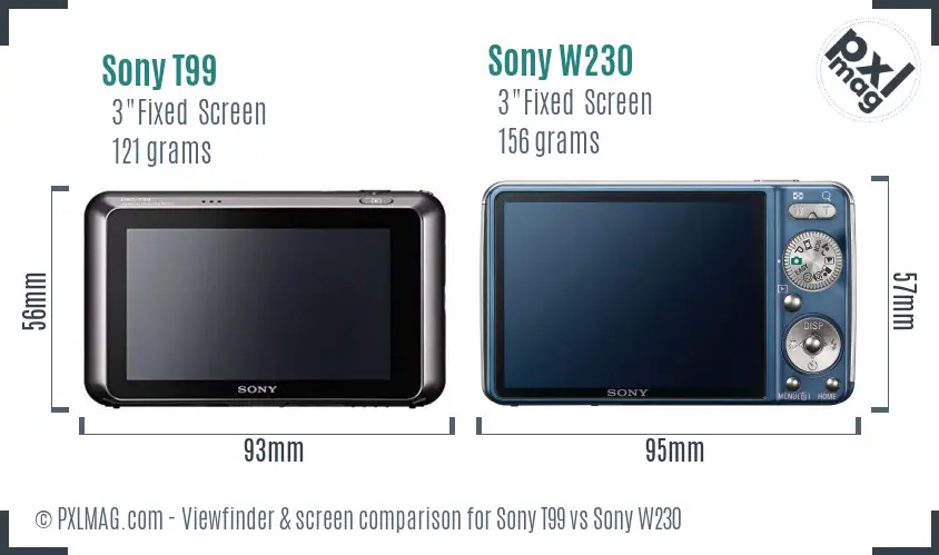 Sony T99 vs Sony W230 Screen and Viewfinder comparison