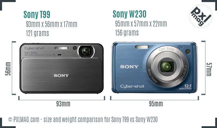 Sony T99 vs Sony W230 size comparison